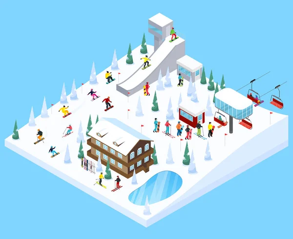 Élément paysage village de ski — Image vectorielle