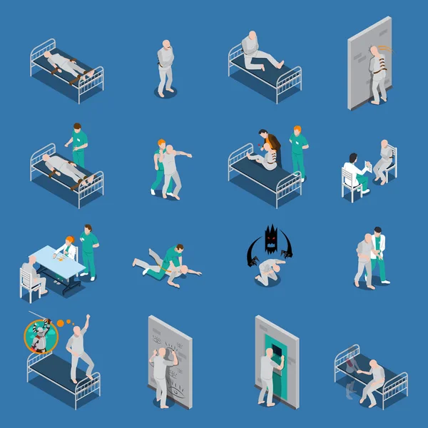 Mental Patients Isometric Set — Stock Vector