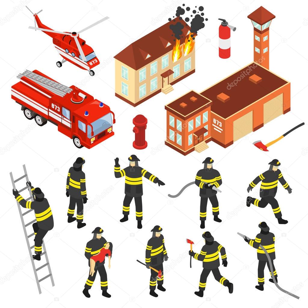 Isometric Fire Department Icon Set