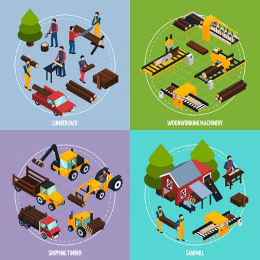 Kereste fabrikası 2 x 2 izometrik tasarım konsepti