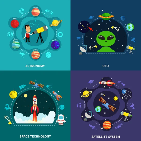 Conjunto de ícones de conceito de exploração espacial — Vetor de Stock
