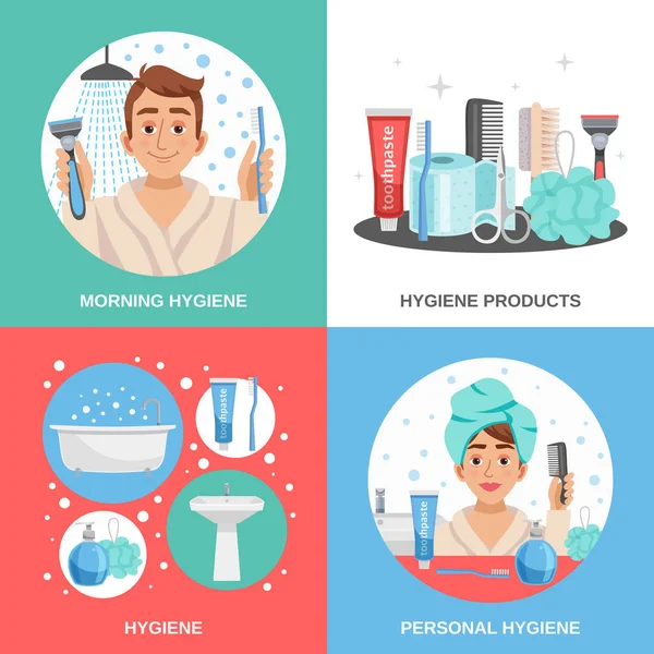 Hygiene Square Compositions Set — Stock Vector