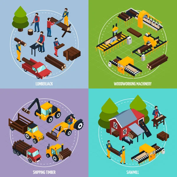 Sawmill 2x2 Isometric Design Concept — Stock Vector