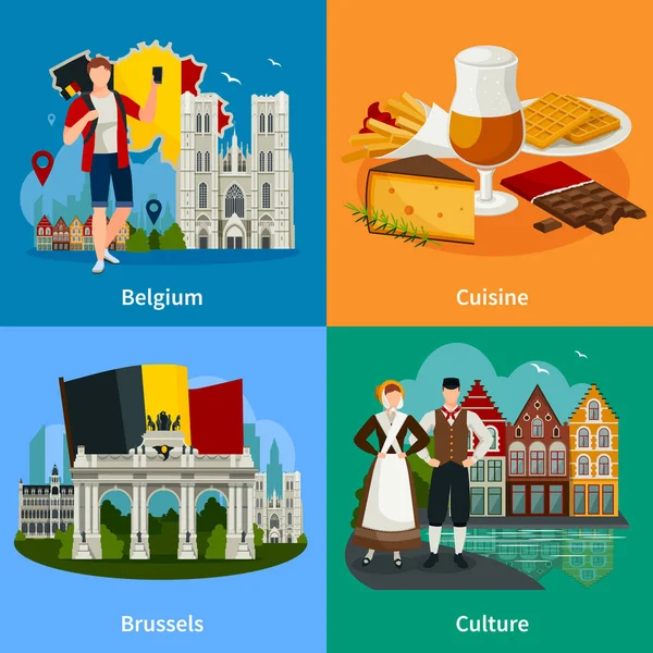 Repères belges Flat Style Travel Concept — Image vectorielle