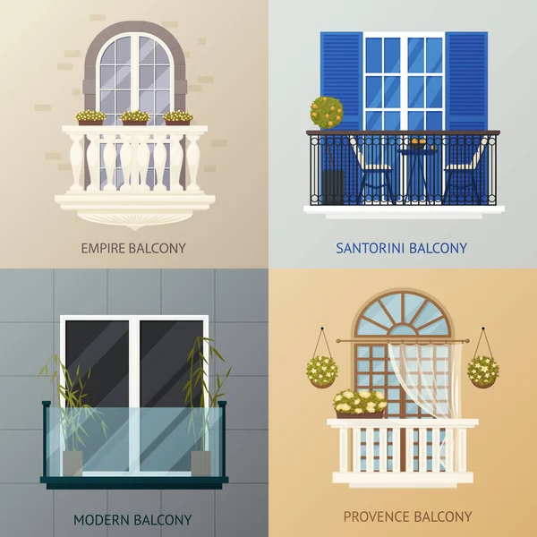 Conjunto de composiciones de diseño de balcón — Vector de stock