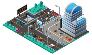Fütüristik Cityscape izometrik kompozisyon