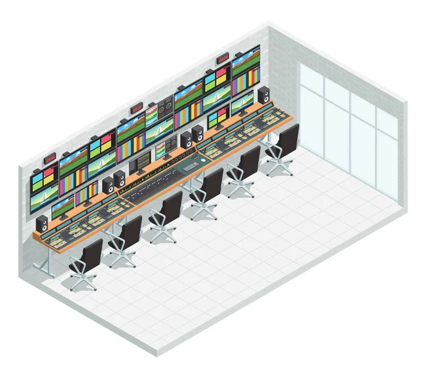 Transmissão Estúdio Isométrico Interior — Vetor de Stock