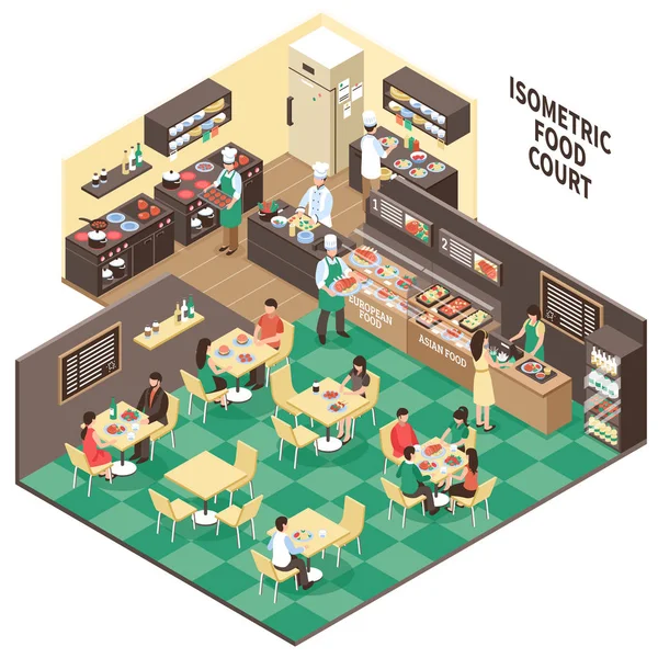 Isometrische Fastfood Restaurant interieur — Stockvector
