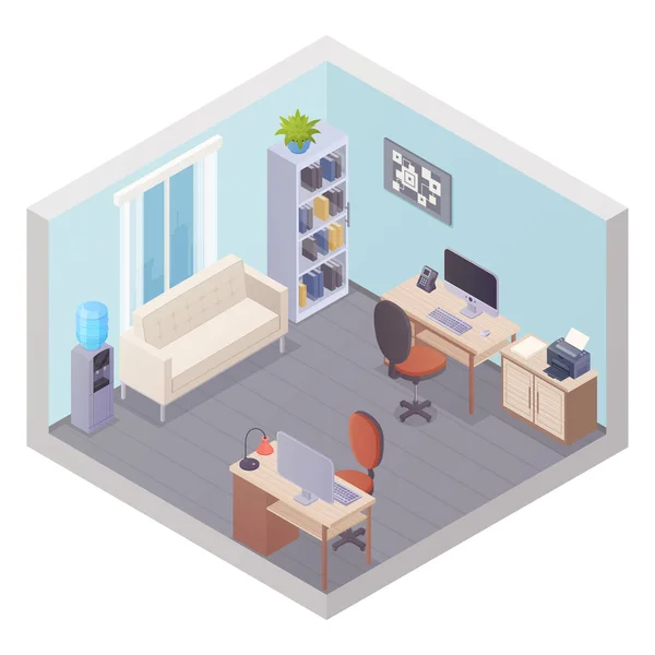 Intérieur de bureau isométrique avec deux lieux de travail — Image vectorielle