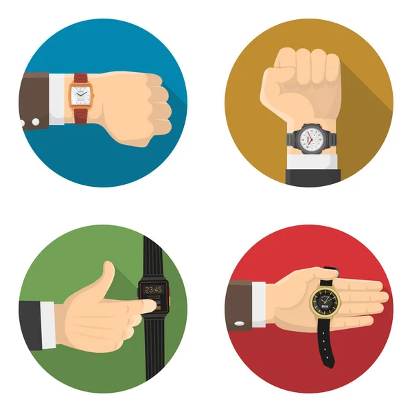 Mężczyzn zegarki 4 okrągłe płaskie ikony — Wektor stockowy