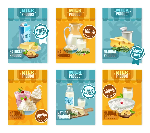Conjunto de pancartas de productos lácteos — Archivo Imágenes Vectoriales