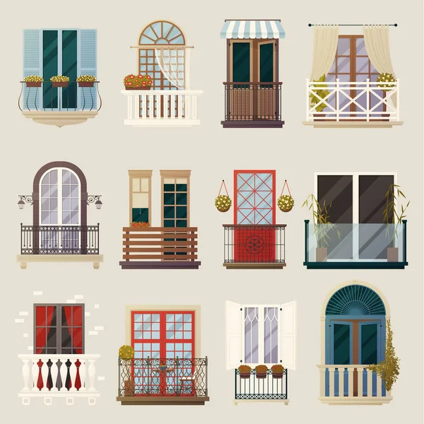 Modern Classic Vintage Balcony Elements Collection — Stock Vector