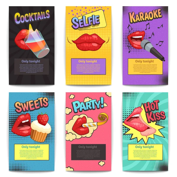 Mini pósters de fiesta de labios — Vector de stock