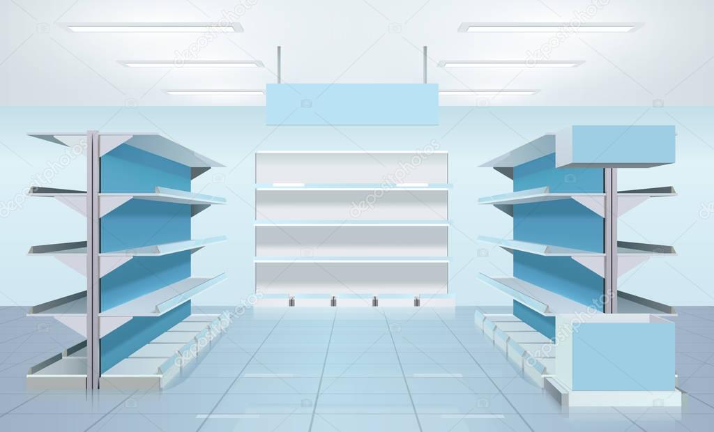 Empty Supermarket Shelves Design — Stock Vector © macrovector 142377624