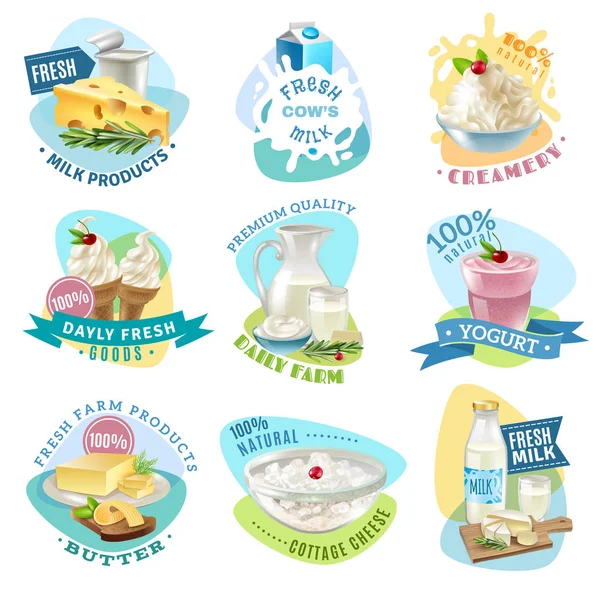 Embleme für Milchprodukte gesetzt — Stockvektor