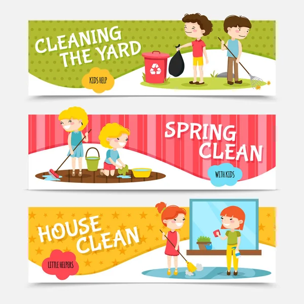 Banner orizzontali per pulizia bambini — Vettoriale Stock