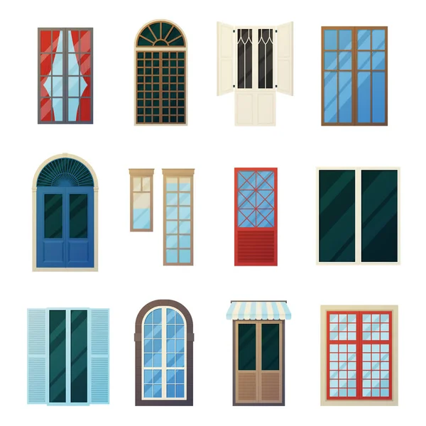 Muntin Barres Panneaux de fenêtre Icônes Set — Image vectorielle