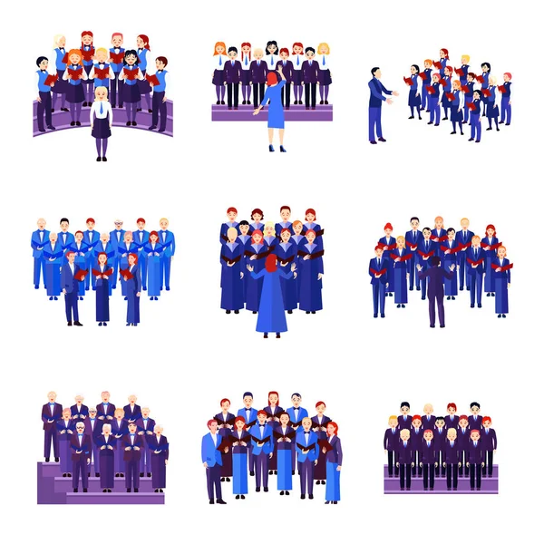 Choir Singing Ensemble Flat Icons Collection — Stock Vector