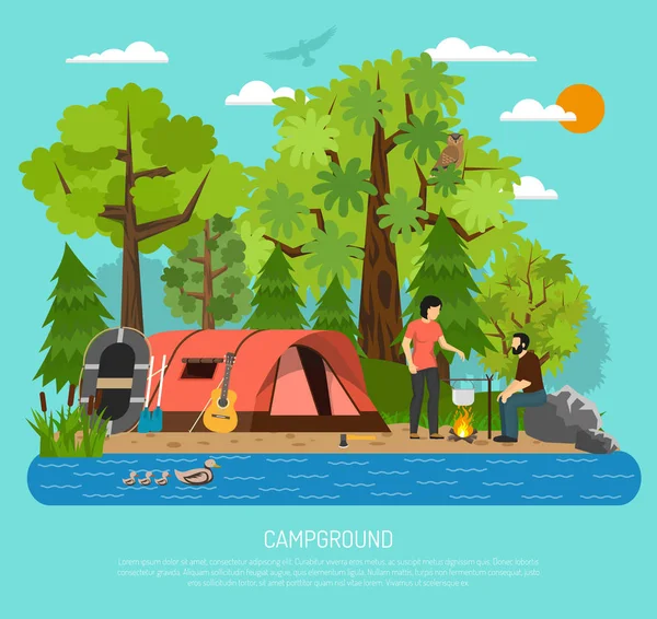 Parque de campismo Recreation Family Summer Tent Poster — Vetor de Stock