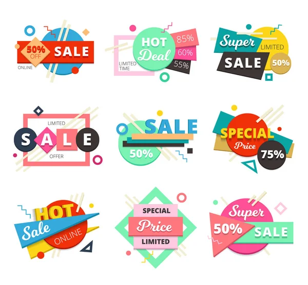 Sale Material Design Geometric Icon Set — Stock Vector