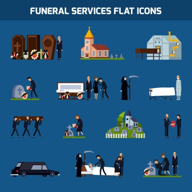 Cenaze Hizmetleri düz Icon Set