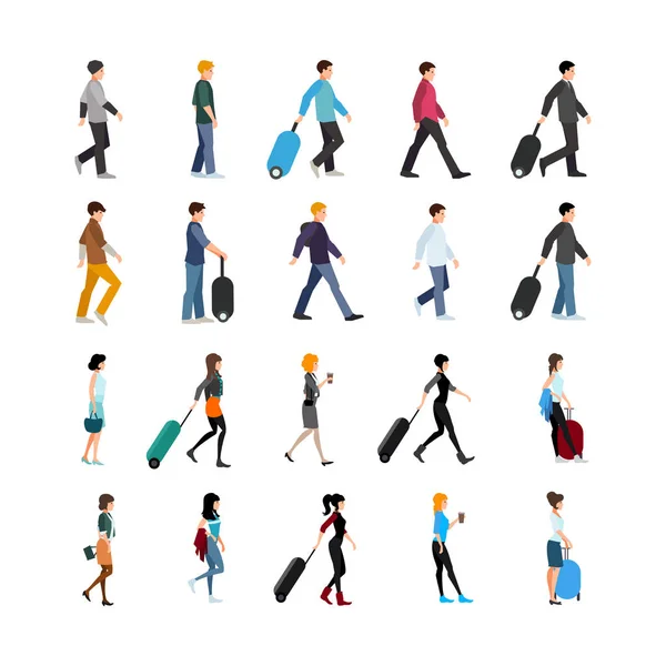 Conjunto de personas y equipaje — Vector de stock