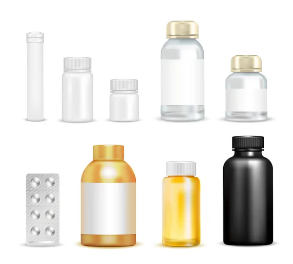 Ensemble d'emballage de vitamines médicamenteuses — Image vectorielle