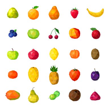 Taze meyve renkli poligonal Icons Collection 