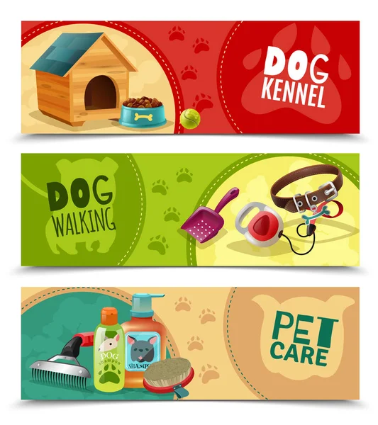 Pet Care 3 Horizontal Banners Set — Stock Vector