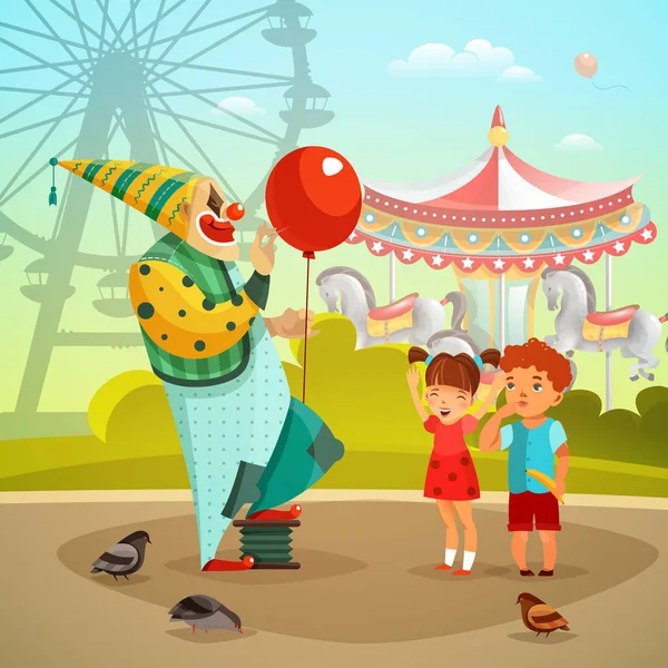 Freizeitpark Zirkus Clown flache Illustration — Stockvektor