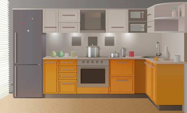 Interior de cocina moderna naranja — Vector de stock