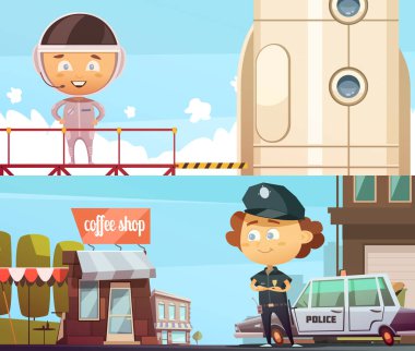 Policeman And Astronaut Professions Banners clipart