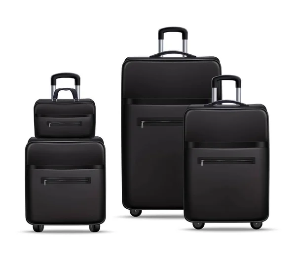 Σετ μαύρη ρεαλιστική αποσκευών επιχειρηματικών ταξιδιών — Διανυσματικό Αρχείο