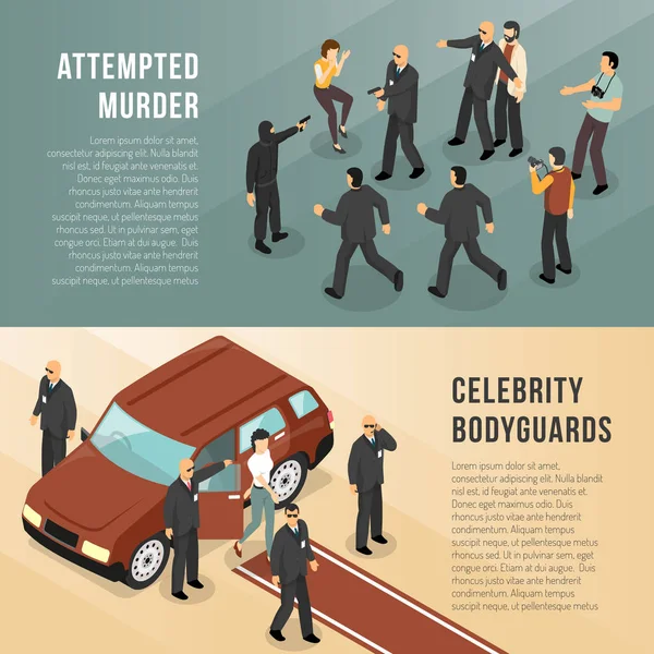 Celebrity Bodyguards 2 Isometric Banners — Stock Vector