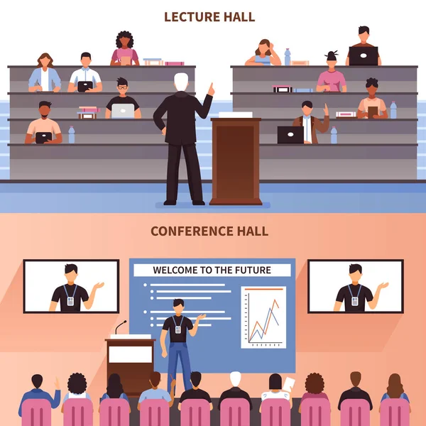 Conjunto de pancartas de salón de conferencias y conferencias — Vector de stock