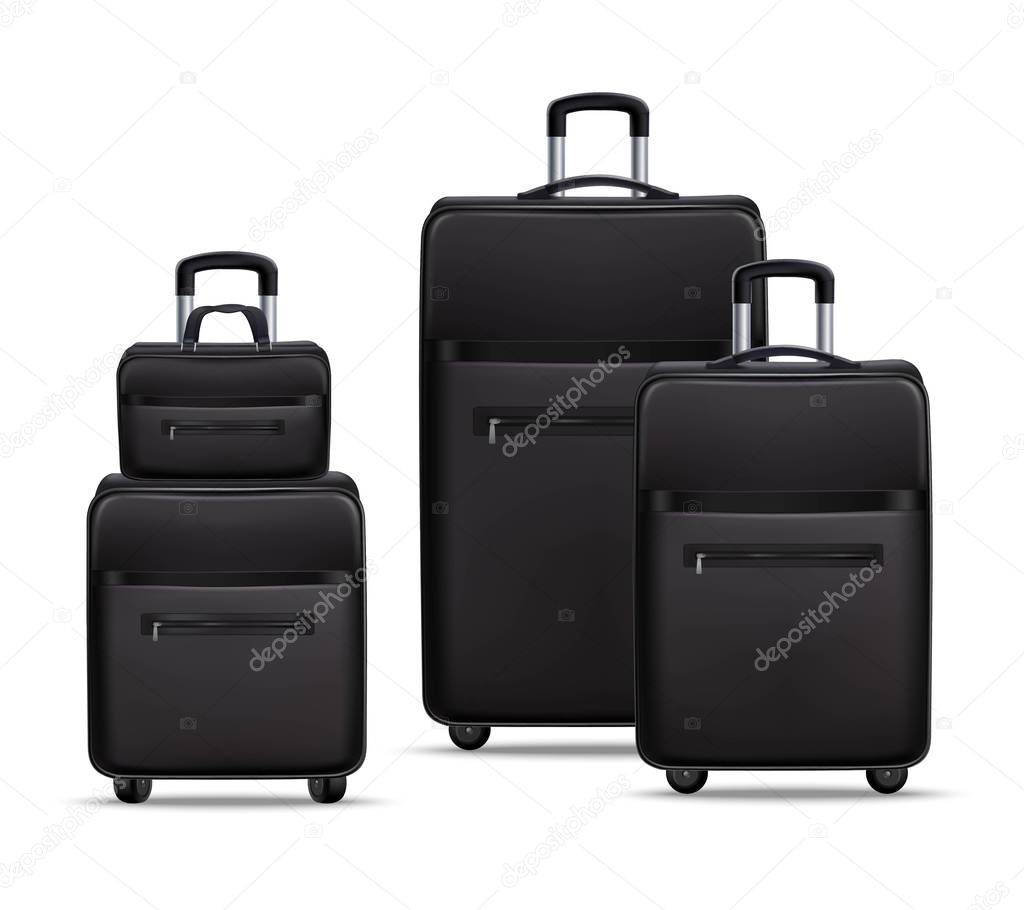 Business Travel Black Realistic Luggage Set