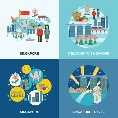  Singapur kültür 4 düz simgeler kompozisyon