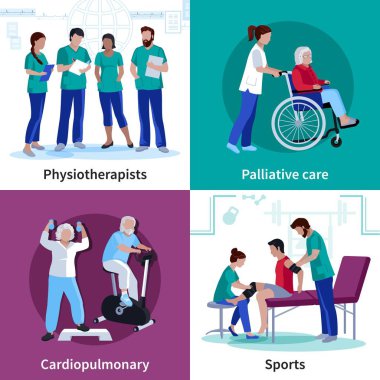 Fizyoterapi rehabilitasyon 4 düz simgeler Meydanı
