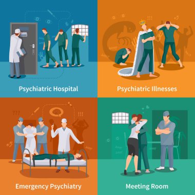 Psychiatric Illnesses Concept Icons Set clipart