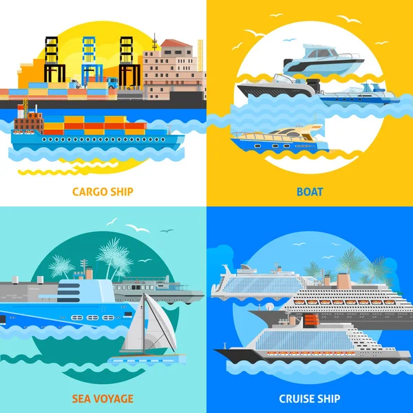 Trasporto dell'acqua 2x2 Flat Design Concept Set — Vettoriale Stock