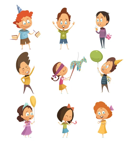 Kids Party Retro Icons Set — Stock Vector