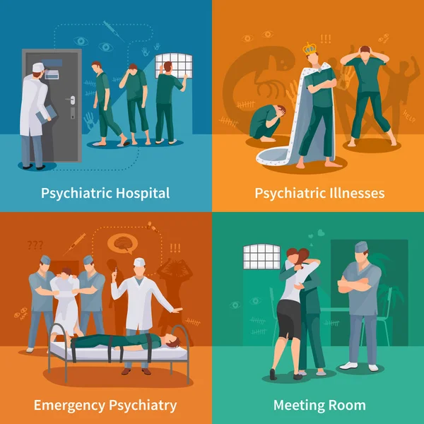 Psychiatric Illnesses Concept Icons Set — Stock Vector
