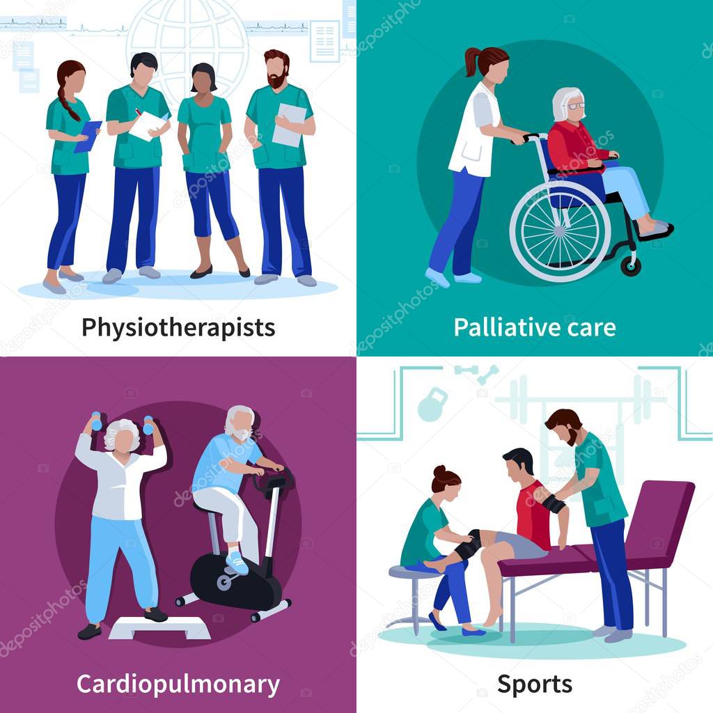 Physiotherapy Rehabilitation 4 Flat Icons Square