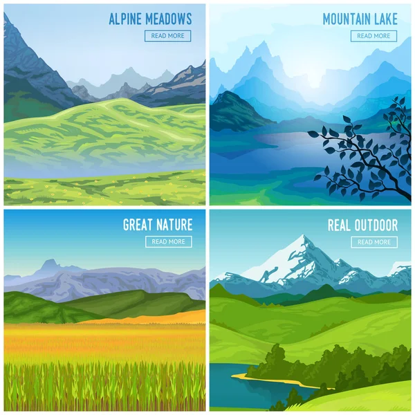 Montaña paisaje composiciones conjunto — Archivo Imágenes Vectoriales