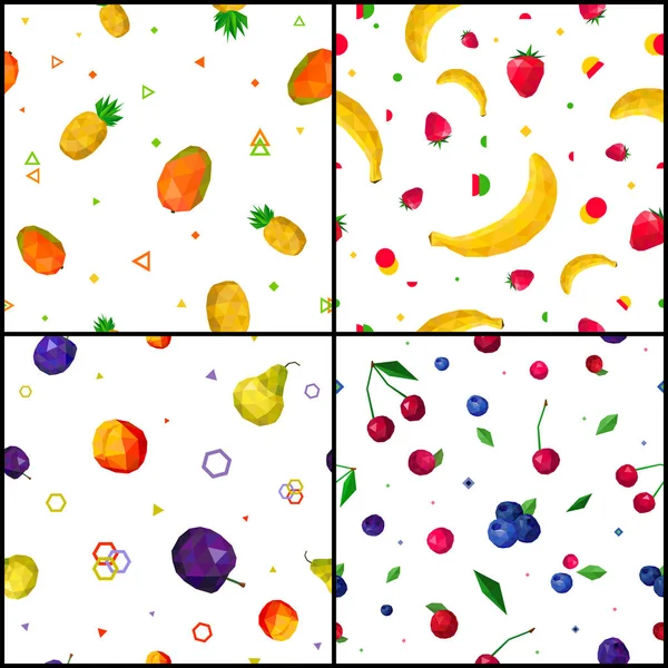 Πολυγωνικό φρούτα 4 απρόσκοπτη μοτίβα εικονίδια — Διανυσματικό Αρχείο