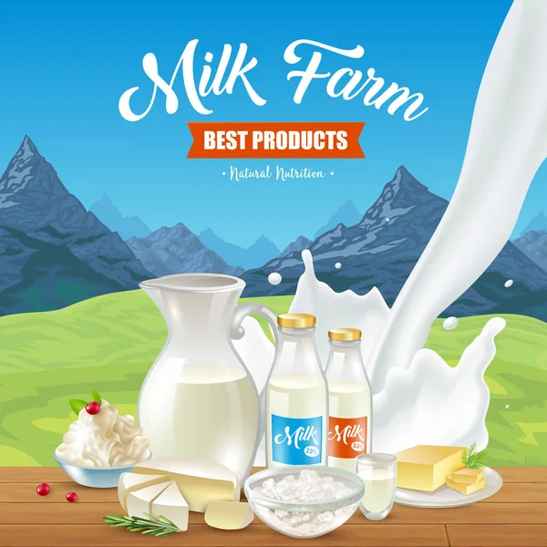 Affiche sur les produits laitiers naturels — Image vectorielle