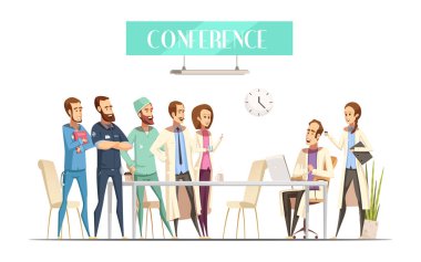 Tıbbi konferans karikatür Retro tarzı