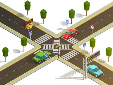 City Intersection Traffic Navigation Isometric View clipart