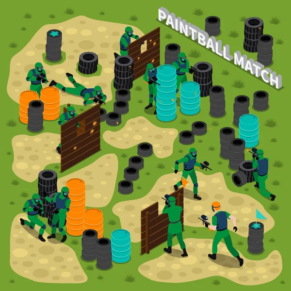 Izometryczne ilustracja meczu paintball — Wektor stockowy