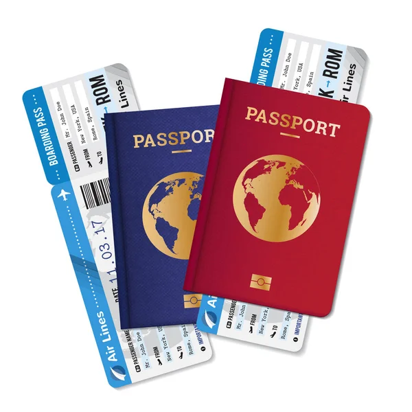 Паспорти Квитки Авіа Подорожі Реалістичний Склад — стоковий вектор